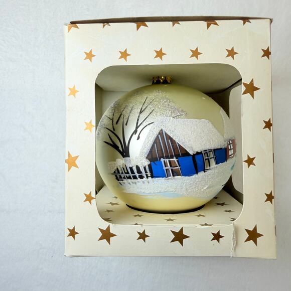 Handpainted Vintage Christmas Ornament Winter Scene with Houses and Trees - Picture 5 of 9